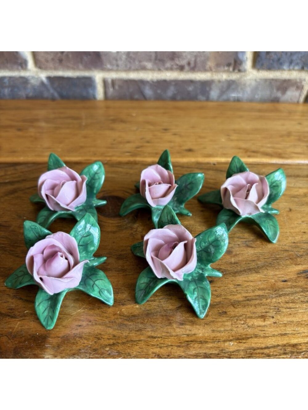 Vintage German Porcelain Dresden Pink Rose Name Place Card Holders Set Of 5 READ